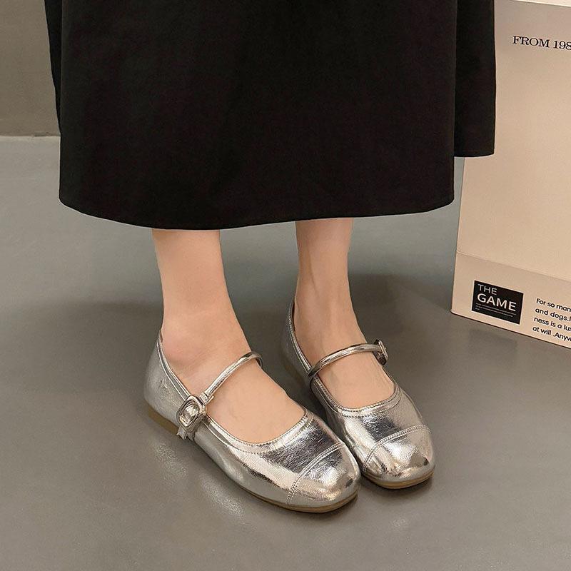 Silver Gentle Temperament Flat Bottom Light Mouth Single Shoes Women's 2025 New Summer Soft Sole Mary Jane Shoes