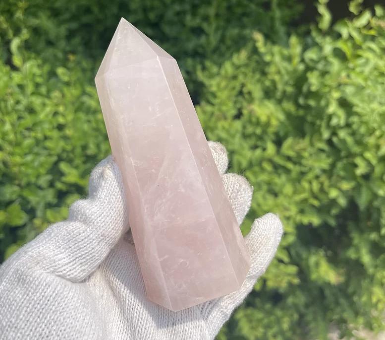 Natural Carved Pink Quartz Rose Crystal Point for Reiki Healing