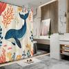 Whale Underwater Shower Curtain – Ocean Scene, Blue Whale, Coral Fish & Sea Plants, Hand-Drawn Style, Polyester