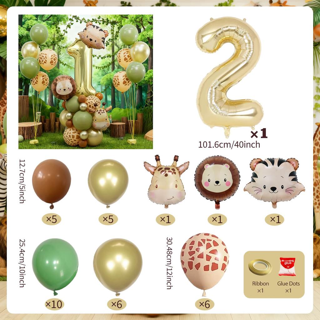 Forest Party Balloon Set Cute Animal Head Tiger Lion Giraffe Balloon, 32 inch Digital Balloon Jungle Theme Birthday Decoration