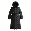 Autumn and Winter Fashion Europe Station Rhombus Hooded Belt Long Down Jacket Women's Warm Winter Tide