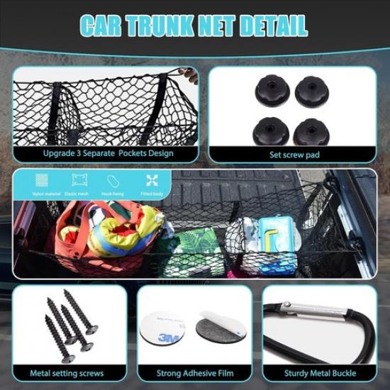 Cargo Net, Expandable 3 Pocket Heavy-Duty Cargo Net 3 Pockets 47.2” x 11.8”