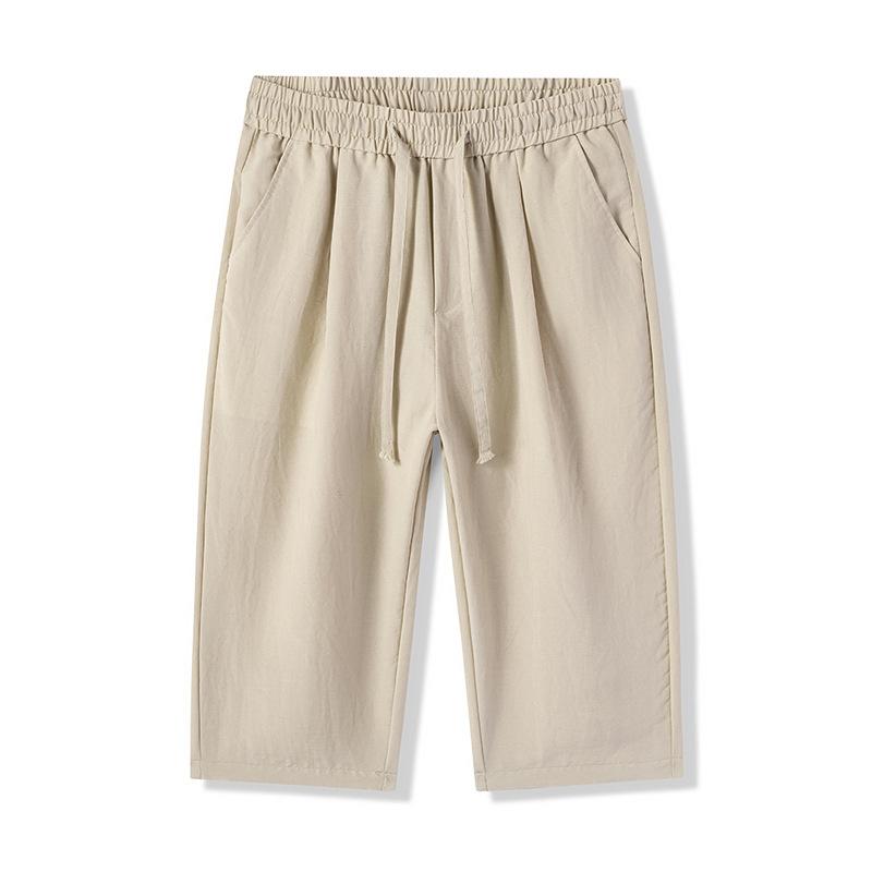 Summer new cool and breathable cropped pants thin men's solid color simple and versatile loose straight casual shorts