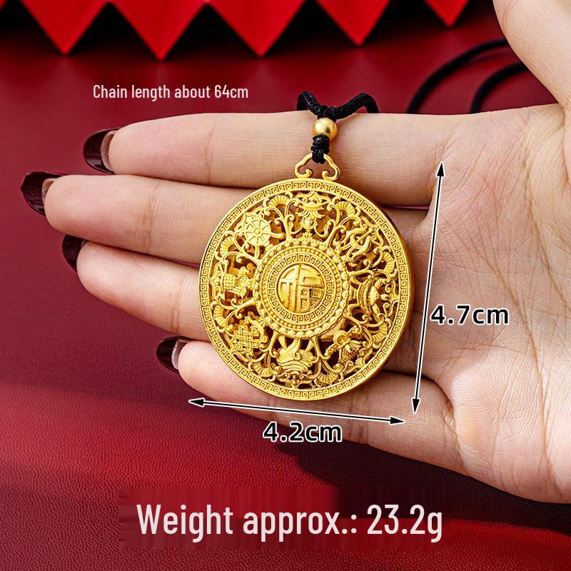 Vietnam Heritage Eight Treasures Compass Necklace – Hollow Fu Character Round Pendant, Long-Lasting Color Jewelry