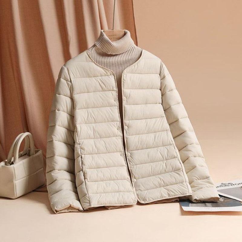 Autumn Winter Warm Women Jacket Ultra Lightweight Down Cotton Slim Coat Solid Matt Fabric Windbreaker Parkas