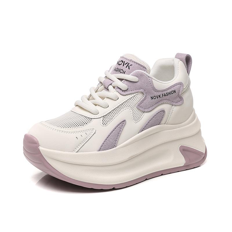 Sommer Damen Dicke Sohle Atmungsaktiv Echtleder Mesh Schuhe 7CM Hohe Plattform Sportliche Freizeitschuhe Vulkanisierte Klobige Sneaker