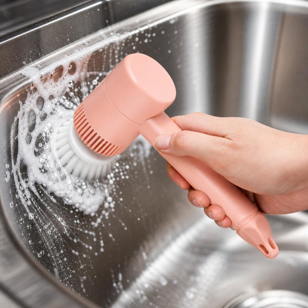 Multifunctional Electric Cleaning Brush with Four Replaceable Brush Heads for Household Surfaces and Appliances
