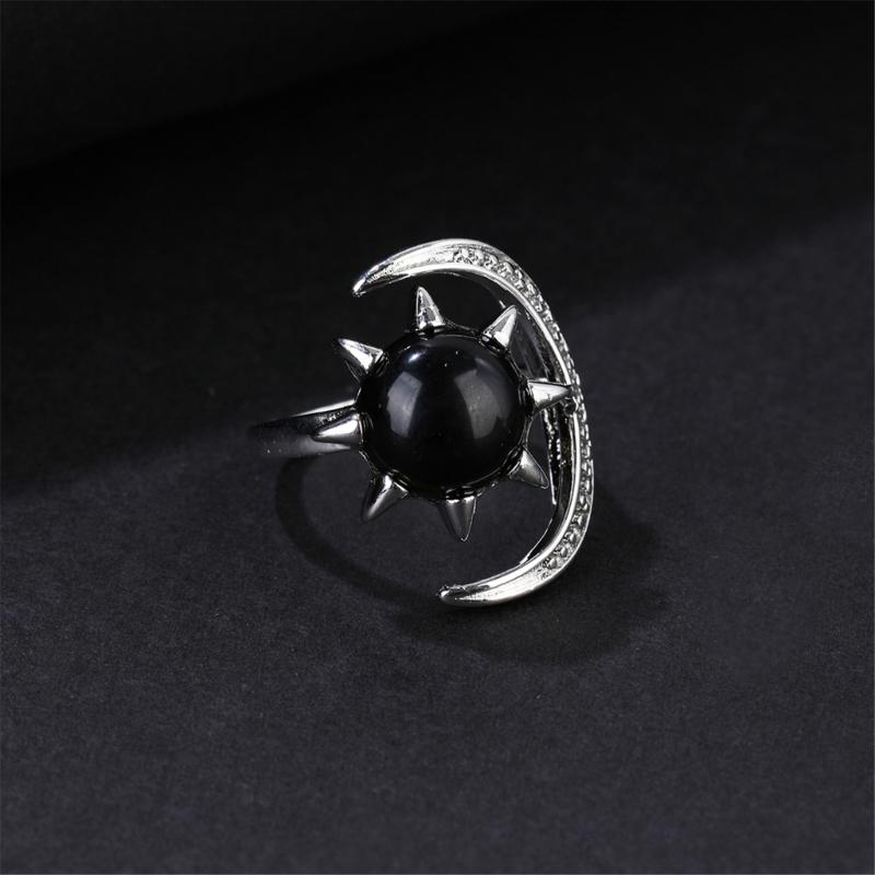 Elegant Moon and Star Crystal Ring Smooth Comfort Band Handmade Finger Jewelry Stylish Daily Wear Accessories