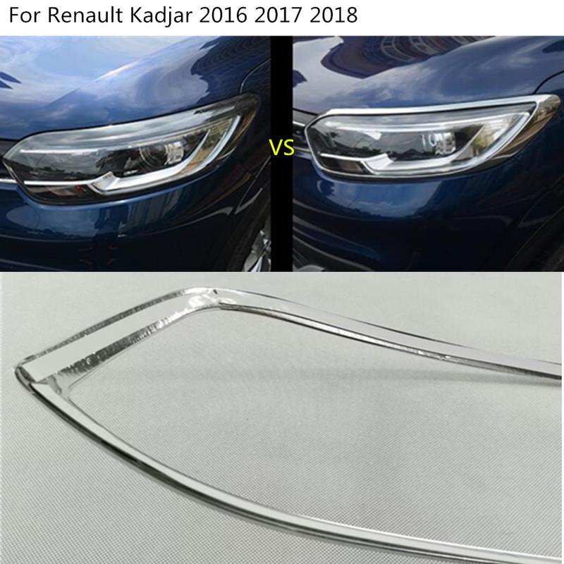 For Renault Kadjar 2016 2017 2018 Car Body Front Head Light Lamp Detector Frame Stick ABS Chrome Cover Trim Parts 2pcs