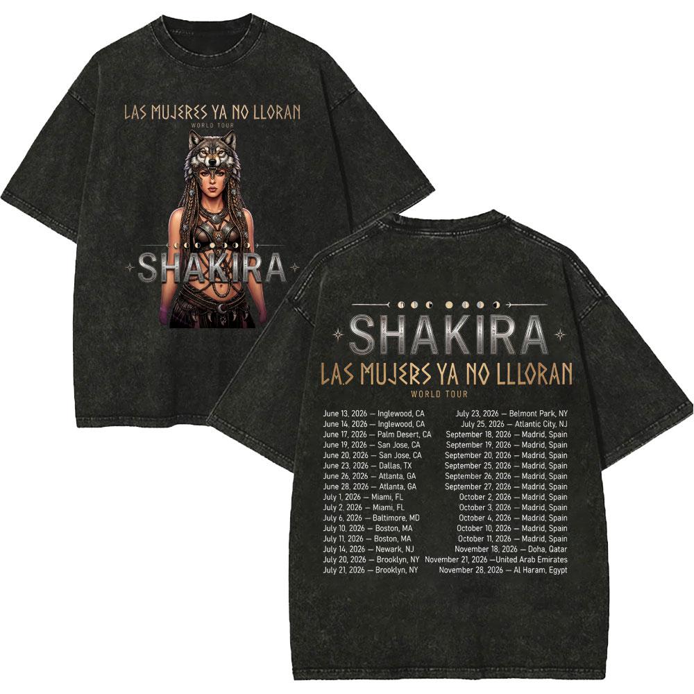 Vintage Washed Singer Shakira Merch T Shirt Las Mujeres Ya No Lloran World Tour 2026 Tshirt Unisex Women Fashion Hip Hop Tshirts