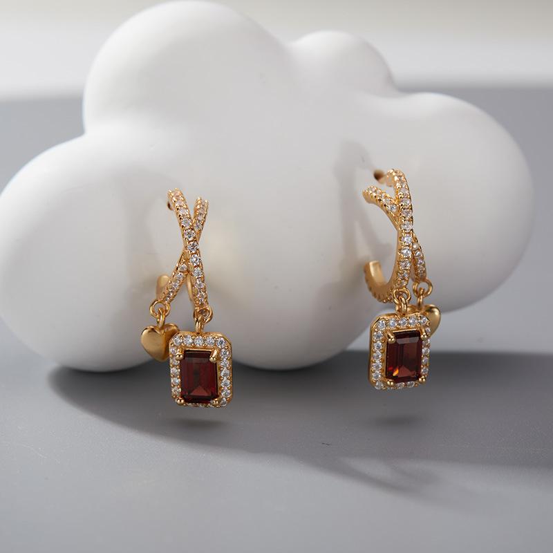 S925 Sterling Silver Natural Colored Treasure, Sugar Cube Stud Earrings, Ear Jewelry Gifts, Light Luxury, Elegant Niche Temperament, High-End Earrings