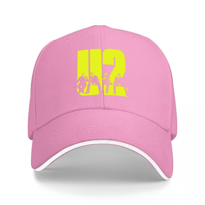U Band Logo Black Baseball Cap with Neon Yellow Design Classic Fit Adjustable Hat for Music Fans and Rock Enthusiasts