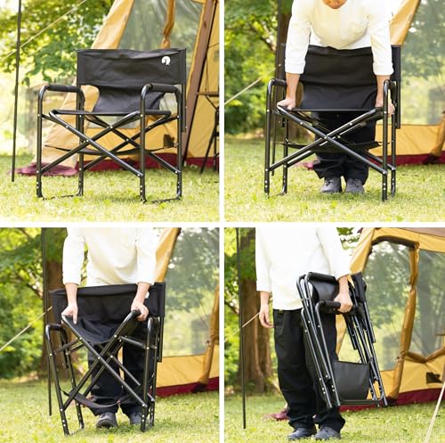 Kapitan Stag (KAPITAN STAG) Krzesło plenerowe, Aluminiowe krzesło reżyserskie z półką, Czarne, UC-1880