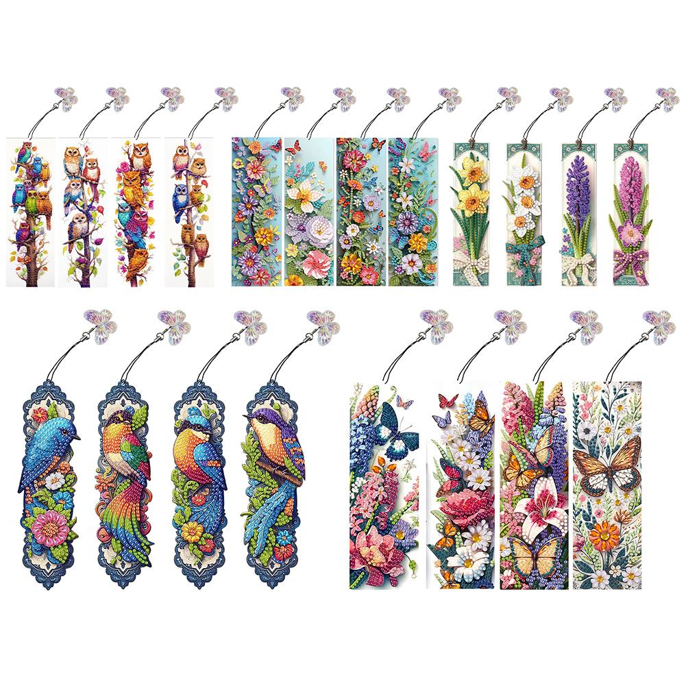 4Pcs Special Shape Butterfly Flower Diamond Bookmark Art Projects DIY Bookmarks Diamond Painting Kits for Kids Adults Beginners