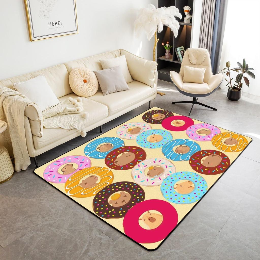 Chocolate Doughnut Pattern Rug Donuts Living Room Rugs Whimsical Dessert Decor Carpet Room Decor Area Rug Indoor Floor Mat