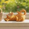 Small Animal Statues for Countertop Stretching Kitten Figurine, Resin Cat Statue, Cute Ornament, Bedroom Bedside Table Accessories Compact Desktop