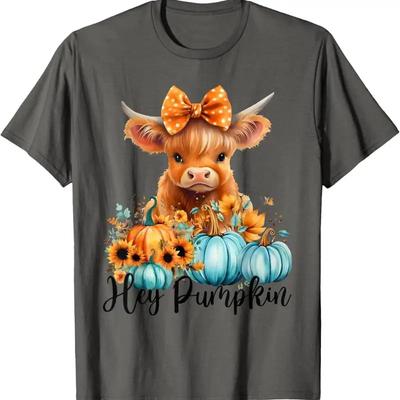 Hey Pumpkin Cute Highland Cow Fall Autumn Thanksgiving T Shirt