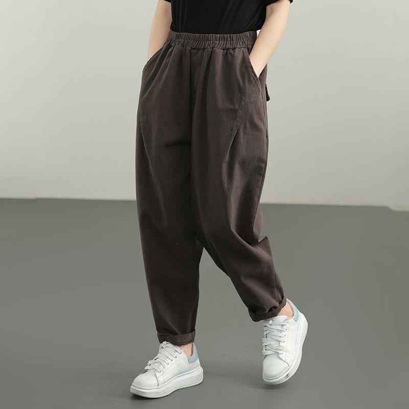 

2026 Spring Women s Loose Harem Pants, Plus Size, Casual and Versatile, Original Artistic Design. XL (For 61-65 kg) серый