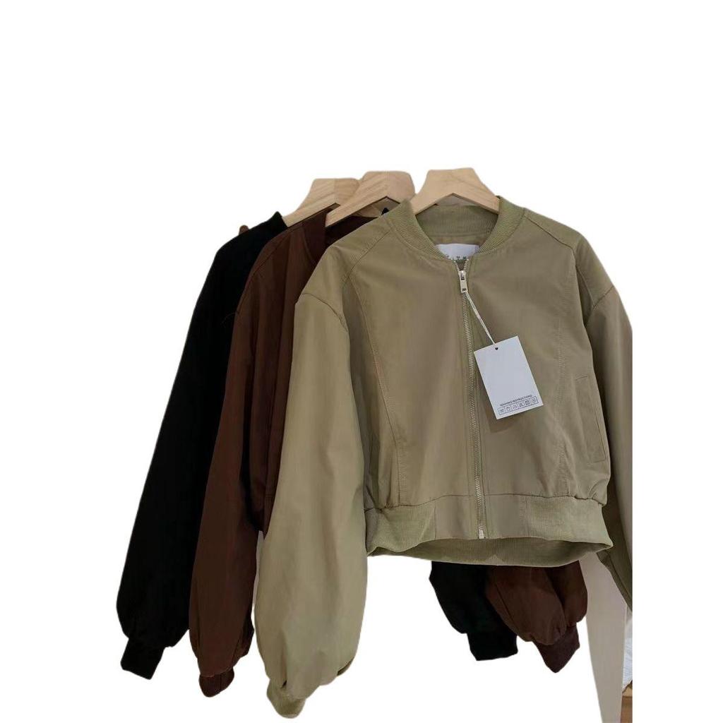 Schwarze Koreanischer Stil Petite Stehkragen Baseballjacke - Herbst/Winter Lässig Vielseitig Mode