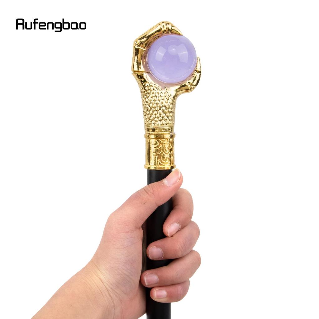 Drachenklaue-Griff, hellviolette Glaskugel, goldener Gehstock, modischer dekorativer Gehstock, Cosplay-Gehstock, Knauf, Crosier, 93 cm