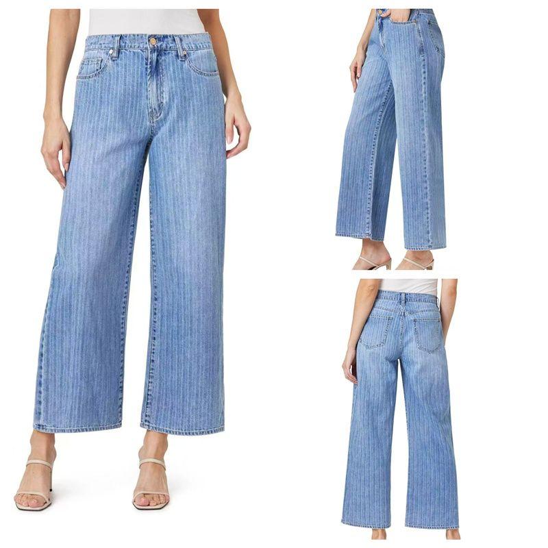 

Export European and American Single Women s Jeans 2025 Spring New Arrival Elastic Slim Fit Slimming Printing and Dyeing Color Straight-Leg Pants Flawed light blue Stripes 7/28 yards