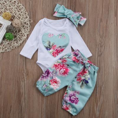 3Pcs Baby Mädchen Kleidung Set Neugeborenen Kleinkind Mädchen Kleidung Herz Druck Langarm Body + Hosen + Stirnband Outfit anzug