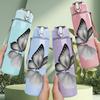 1PC Black White Butterfly Sketch Art Print 750ml Color Plastic Sports Water Bottle Leakproof Flip Straw Lid Suitable for Sports Office Home Use