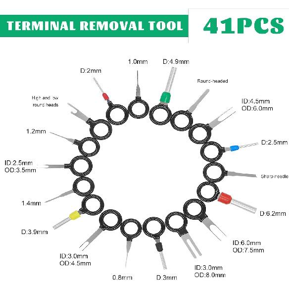 41 PCS Terminal Removal Tool Kit, Stainless Steel Pin Extractors Car Terminal Ejector Set with Protective Bag, Pin Removal Tool Auto Electrical