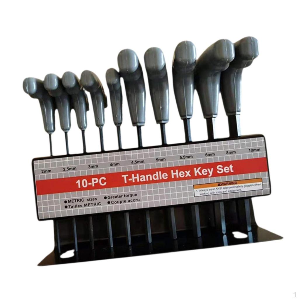 10 Pieces T Handle Allen Wrench Set Accessories Hand Tools Hex Key for Repairing