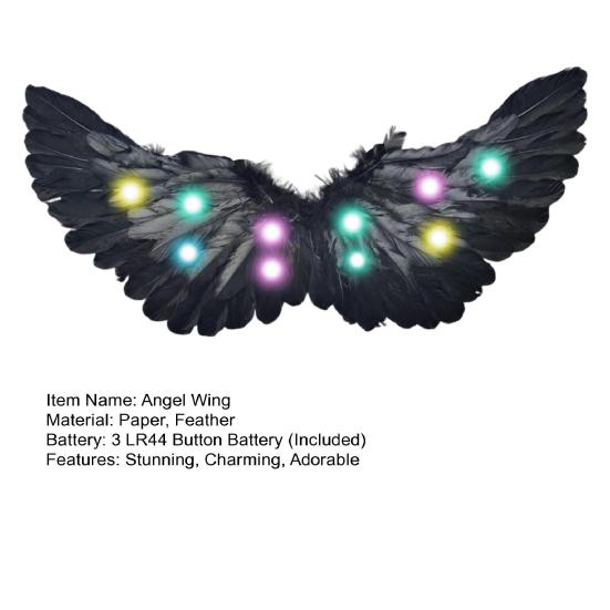 Halloween LED Angel Wing Light Up Angel Feather Wings with Elastic Straps Fairy Cupid Wings Cosplay Costume for Kids Girls Women