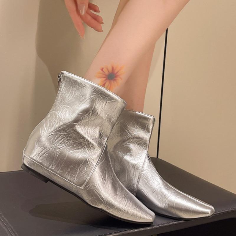 Pointed Toe Women Ankle Short Flats Fashion Goth Walking Winter New Trend Casual Cozy Woman Chelsea Boots Botas Mujer
