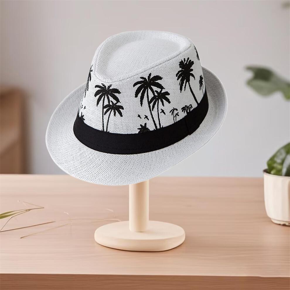 (One Size, Creamy) Men Fedora Hat Tree/Webbing Pattern Panama Jazz Cap Summer Outdoor Sun Protection Sun Hat