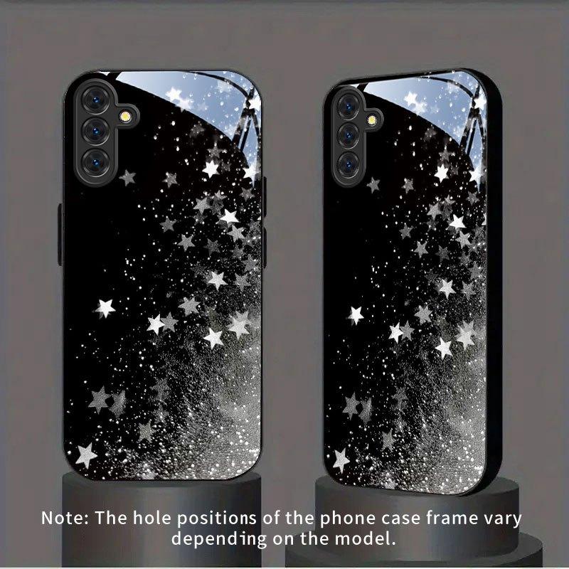 Black and white star pattern tempered glass phone case for Samsung Galaxy S26 S25 S24 S23 S22 S21 S20 fe plus ultra anti drop