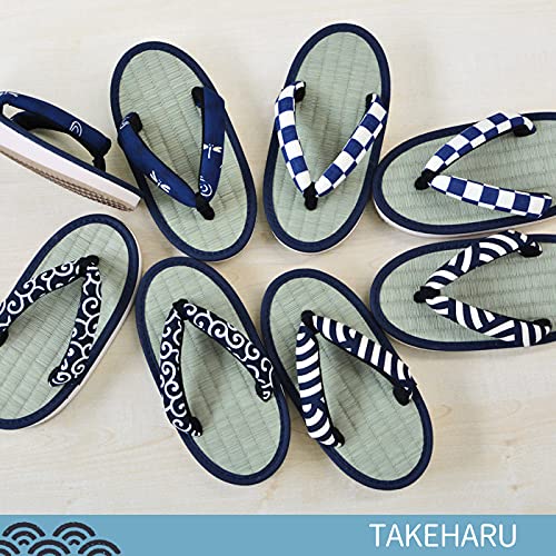 Takeharu Kids' Tatami Sandals for Boys, Made in Japan, Genuine Tatami Mats with Sponge Soles, Checkered/Navy (120), 20cm