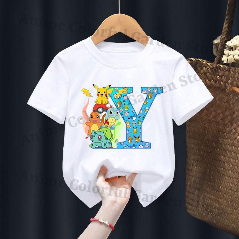 Anime Pokemons Tshirts for Children Pikachu Cartoon Letter Printed Shortsleeved Top Boys Girls Summer Fashion Sports Tshirt