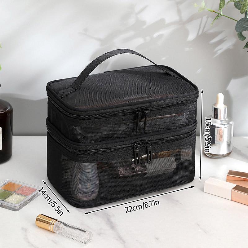 Women Mesh Cosmetic Bag Travel Zipper Toiletry Bags Black Makeup Organizer Female Lipstick Storage Pouch Toiletry Beauty Case