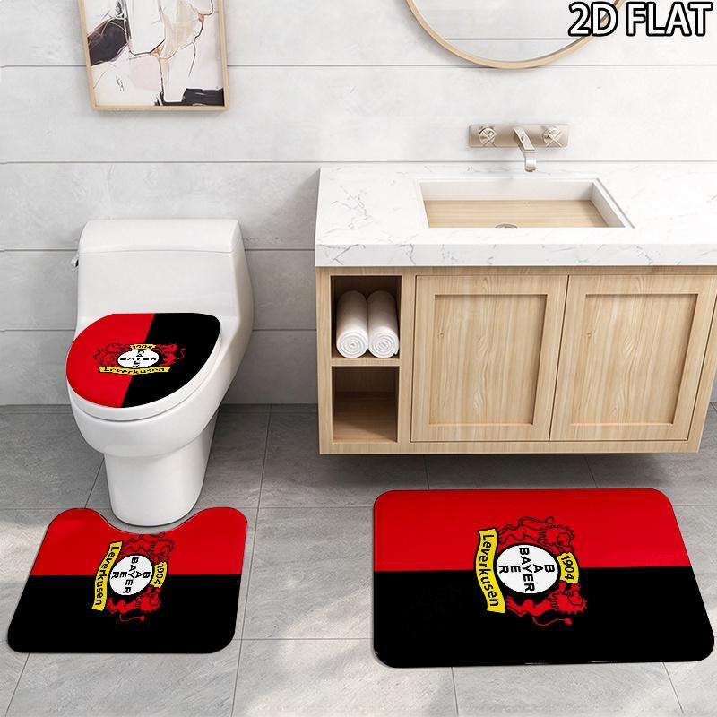 Bayer 04 Leverkusen Pattern 3Pcs Bathroom Rug Set, Non Slip Absorbent Bath Mat, Contour Mat & Toilet Lid Cover, Bathroom Decor