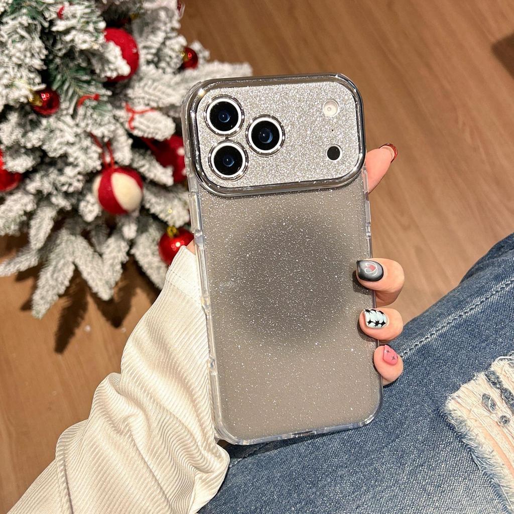 Compatible with Apple: Luxury Glitter Acrylic Phone Case for iPhone 16/17 Pro Max. Electroplated Lens with Large Window.