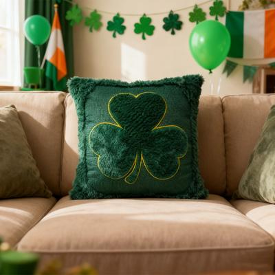1 St. Patrick's Day Plush Pillowcase 18X18 Inches, Soft Giant Clover Shaped Pillowcase, Suitable for Bedroom