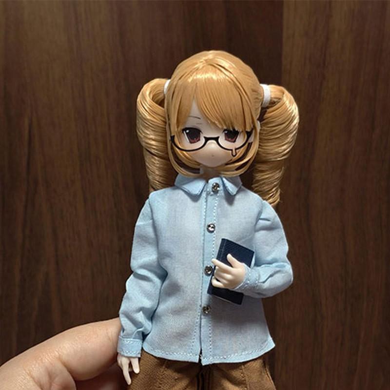 6-inch BJD Doll Outfit Set Light Blue Casual Office Daily Wear With Button Or Hook-and-Loop Top Pants