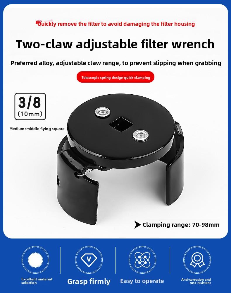 Adjustable Two-Jaw Auto Oil Filter Wrench for Easy Oil Change Remove Install Filter Elements Auto Maintenance Tool