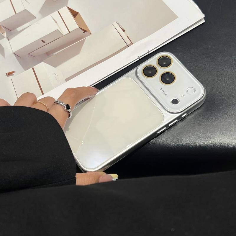 Luxury 17PM Looks HD Glass Large Window Glossy Bright Case For 17 16 15 14 13 Pro Max Plus Shockproof Candy Shiny Cover