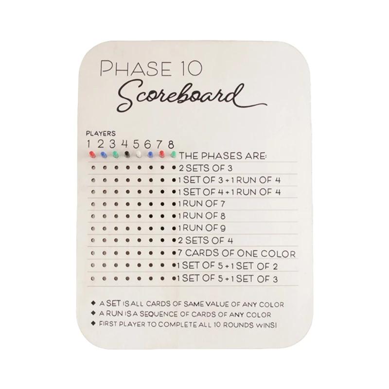 

Табло для Phase 10, Деревянное табло с 8 цветными колышками для карточной игры Phase 10, Трекер очков и раундов для семей, взрослых No Stand