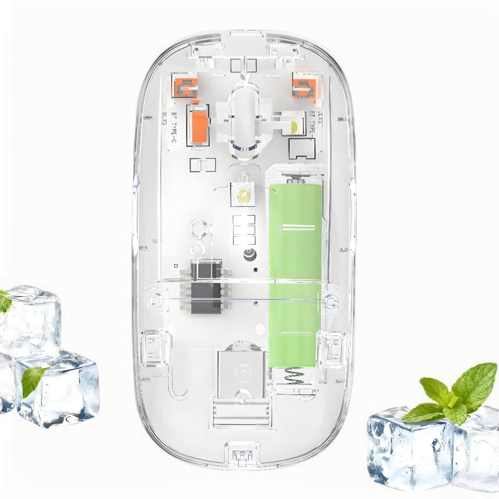 Wireless Mouse, Bluetooth2.4G, Transparent, Rechargeable, Quiet, Energy-Saving, Slim, 800-1200-1600 DPI Switching, Battery Level Display, Compatible