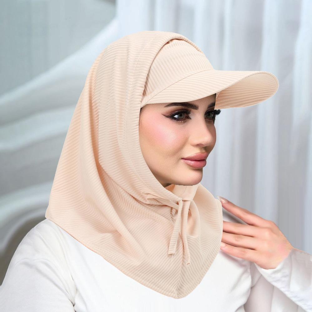Classic Casual Solid Color Cycling Scarf Hijab Head Scarf Wrap Neck Protect Hijab Baseball Caps Knit Muslim Turban Bonnet Women