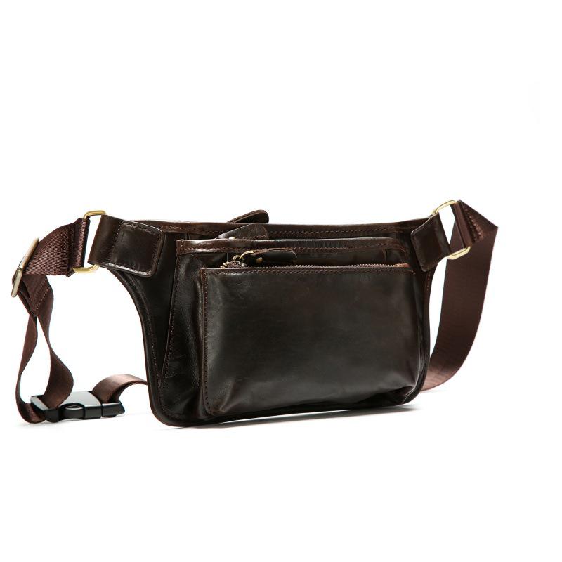 

Мужская нагрудная сумка-кроссбоди из кожи Crazy Horse - Поясная сумка из натуральной кожи для занятий спортом на открытом воздухе и повседневных поездок