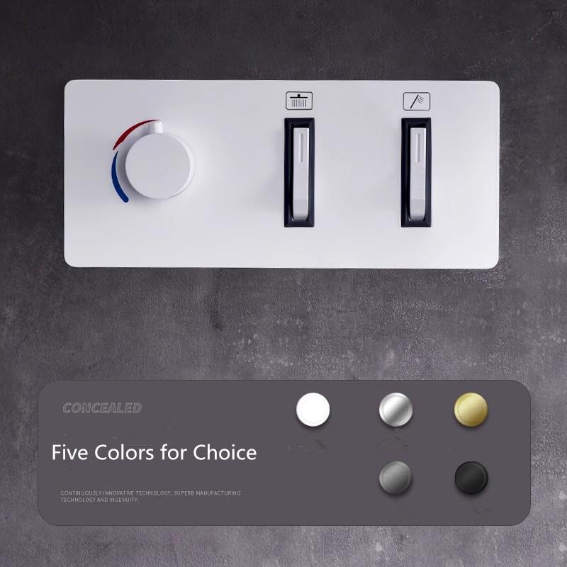 Brushed Gold Thermostatic Bathroom Shower Faucet In Wall Bath and Shower Faucet Set Gray Bathroom Mixer Bath and Rainfall Shower