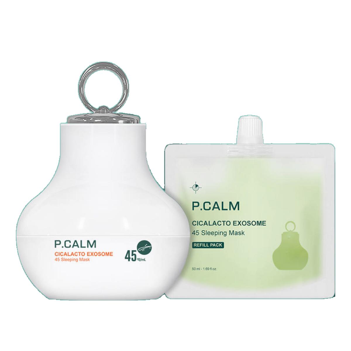 P.CALM Cicalacto Exosome 45 Набор ночных масок (50 мл + 50 мл Сменный блок), Ночной уход со спатулой и центеллой для сияющей кожи
