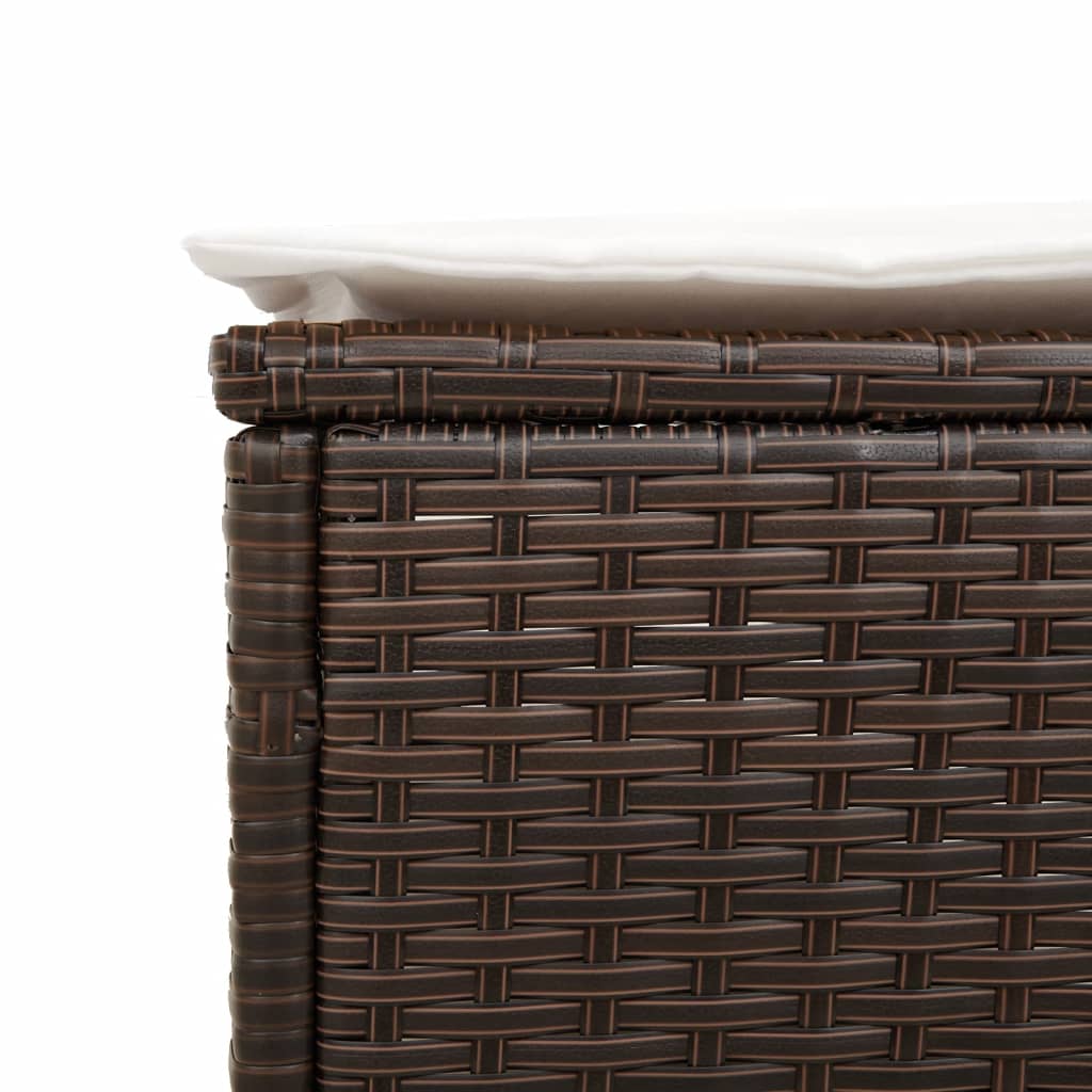 Sun Lounger with Table and Cushion Brown Poly Rattan