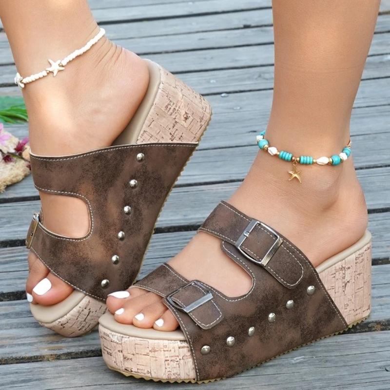 Women Slippers 2025 New Slippers Thick Sole Double Buckle Beach Women Shoes Summer Wedge Platform Sandals Slides Women